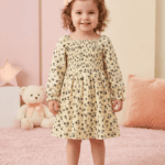 Vestido Floral con Nido de Abeja y Mangas Abullonadas Niña-Bebé
