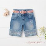 Short Jean Torerito con Bordado de Mariposas y Correa para Niña–Sku: M3-4A-N010