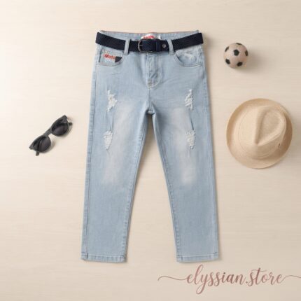Pantalón Jean Urbano Con Correa Para Niño--Sku: V10-11A-N005