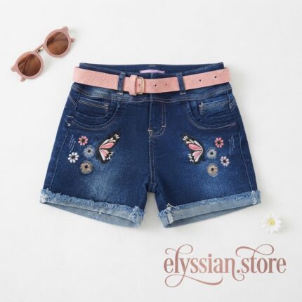 Short Jean con Mariposas Bordados y Correa para Niña–Sku: M13-14A-N008