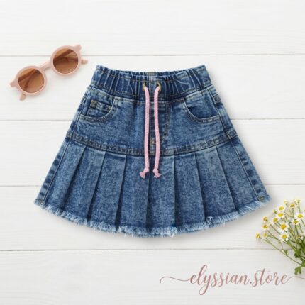 Falda Short Jean con Plisados Con Flecos para Niña-Sku: M3-4A-N013