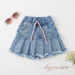 Falda Short Jean con Plisados y Pedrería para Niña-Sku: M3-4A-N012