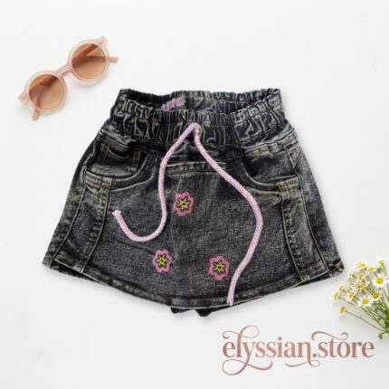 Falda Short Jean con Bordado para Niña-Sku: M3-4A-N014